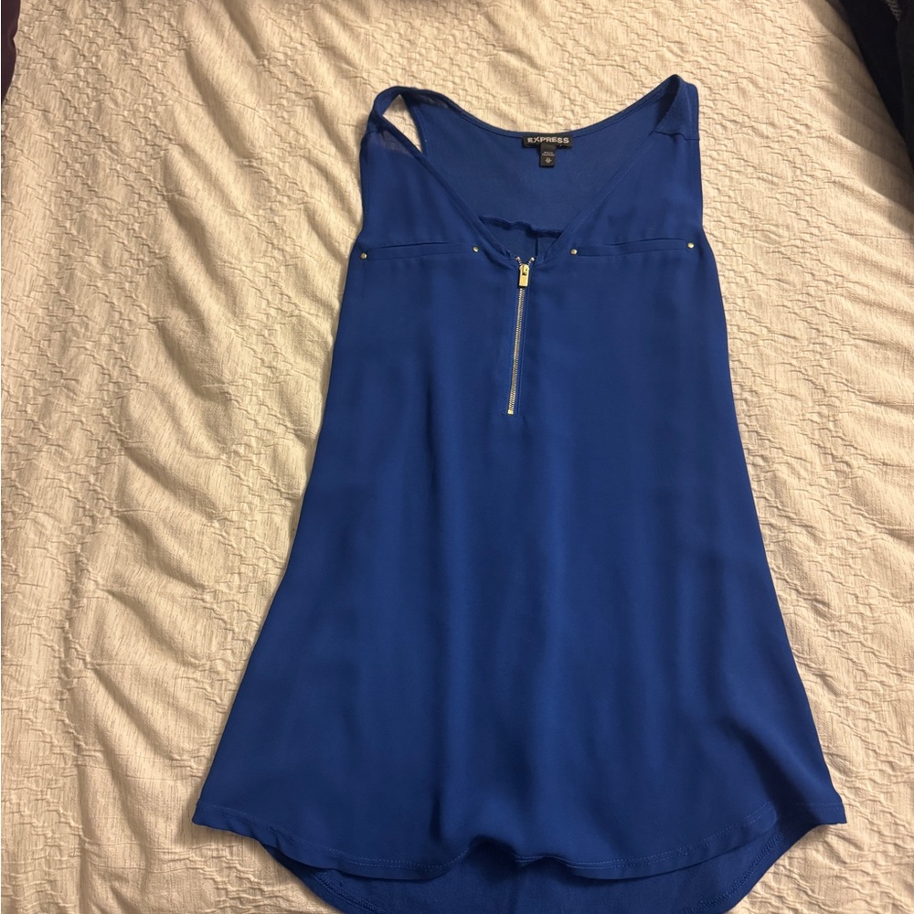 Express Blue Sleeveless Top with gold zipper